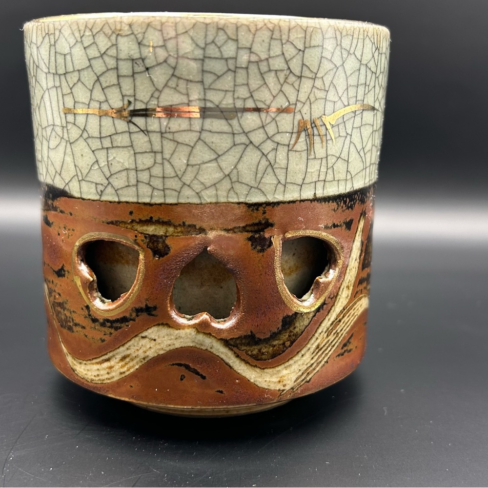 SAMAYAKI TUMBLER HEART MOTIF SOMA WARE COLLECTABLE DOUBLE WALL CRACKLE FINISH